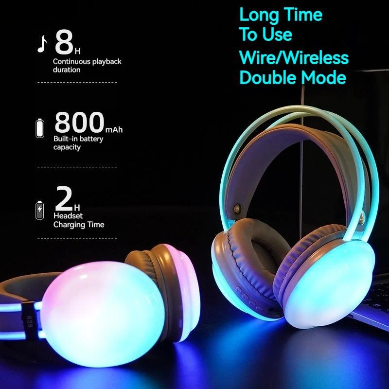 Gaming Headset With Mic Rgb - Gamer Wireless Bluetooth Headphones RGB Flowing