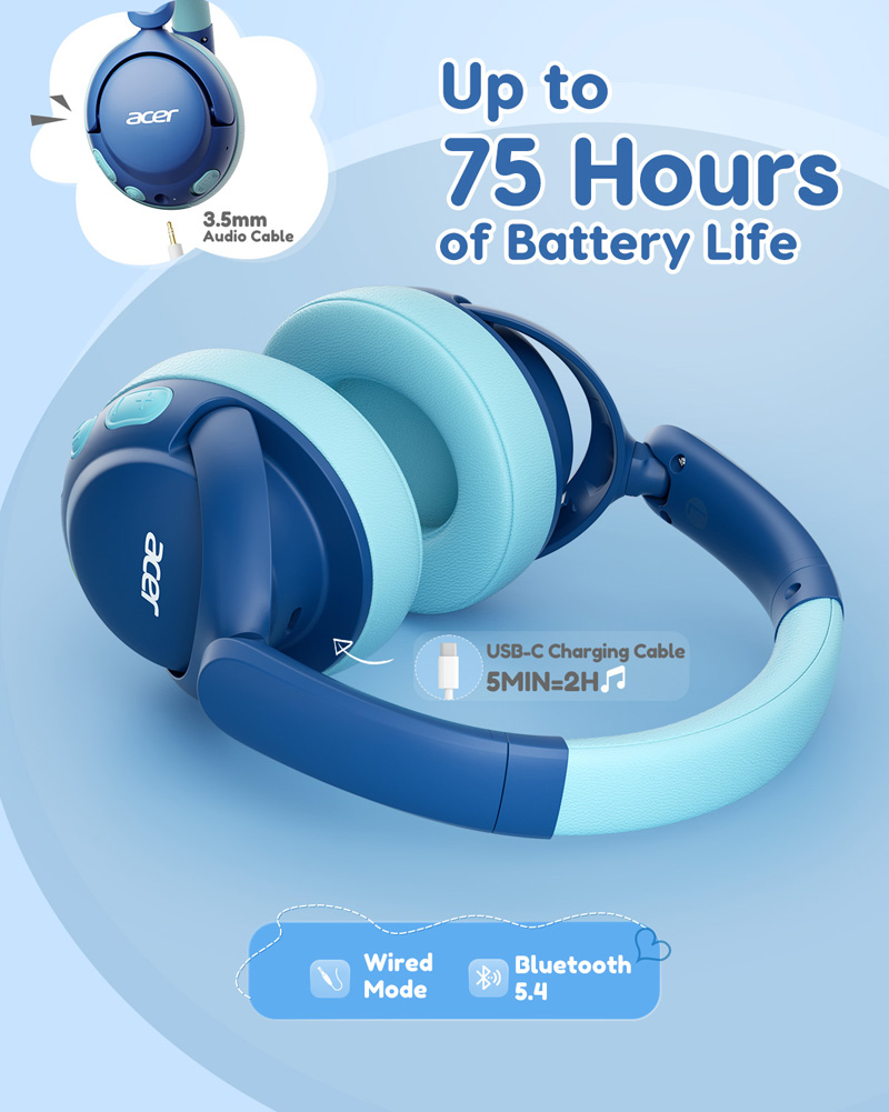 Acer OHR725 Kids Bluetooth 5.4 - огляд і ціна Anc Wireless Over Ear Headphones