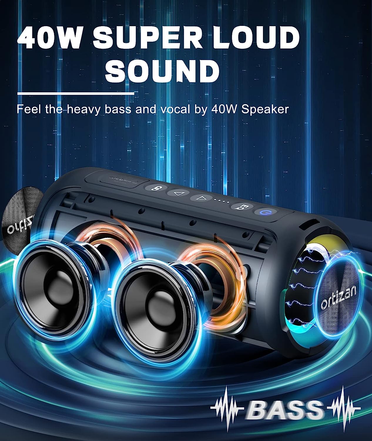 Ortizan Bluetooth Speakers 40W - огляд і ціна Portable Bluetooth Speaker Waterproof Ipx7