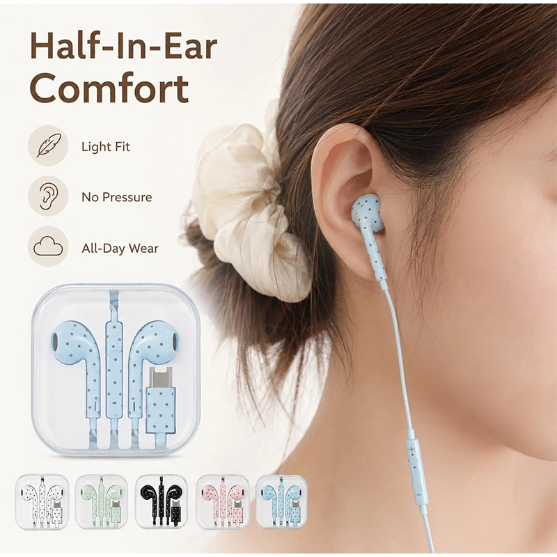 Type C Earphones Polka Dot Sta - огляд і ціна Type C Wired Earphones With Mic