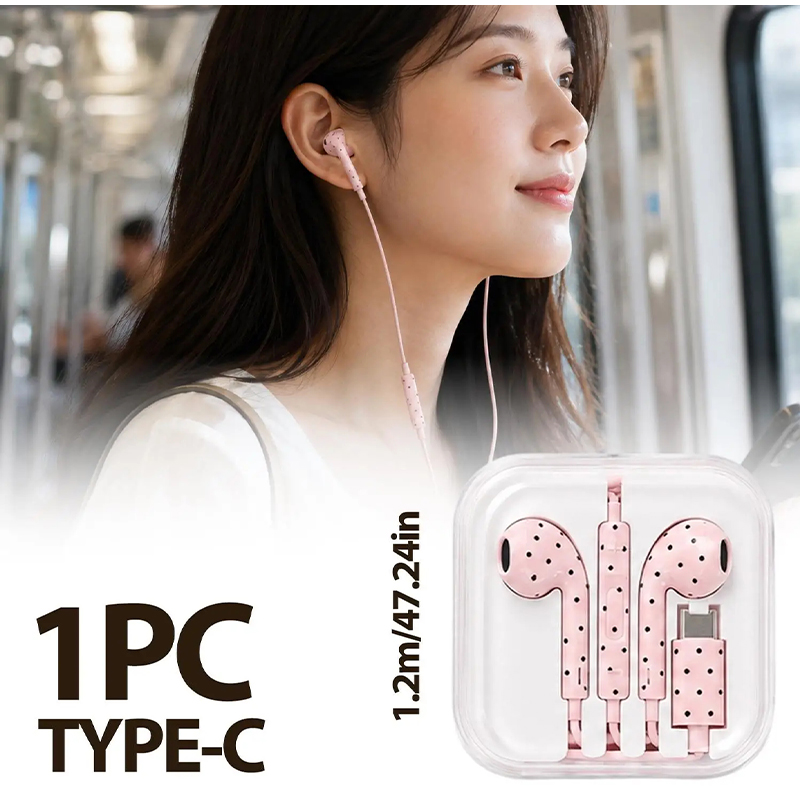 Type C Earphones Polka Dot Sta - огляд і ціна Type C Wired Earphones With Mic